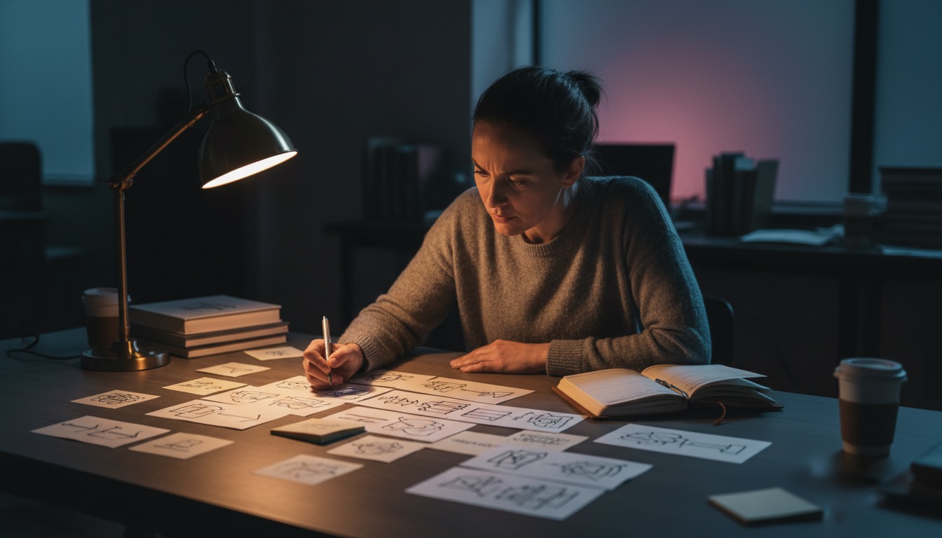 Equipe créative en atelier avec post-it et laptops