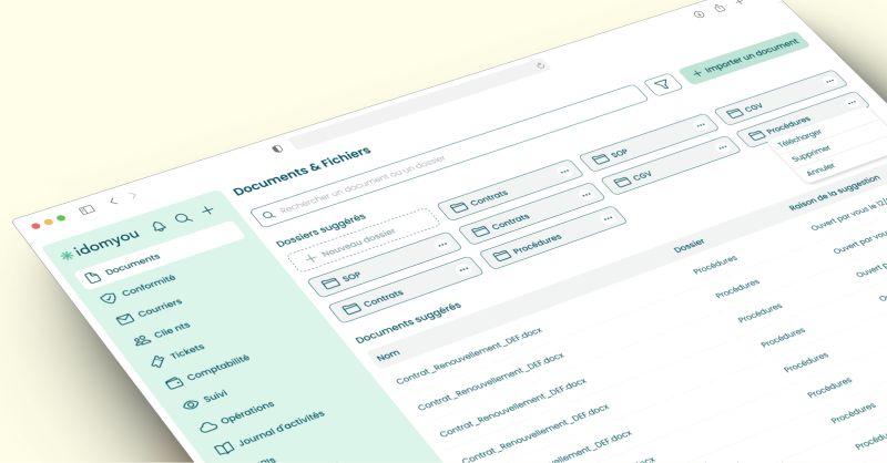Interface documentaire minuit avec fichiers, contrats et elements de cadrage accessibles au meme endroit